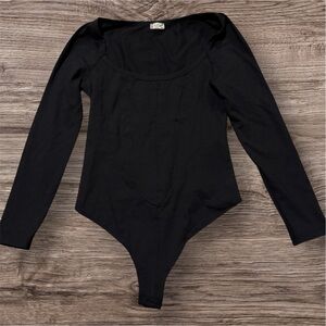 Free People Black Long Sleeve Bodysuit